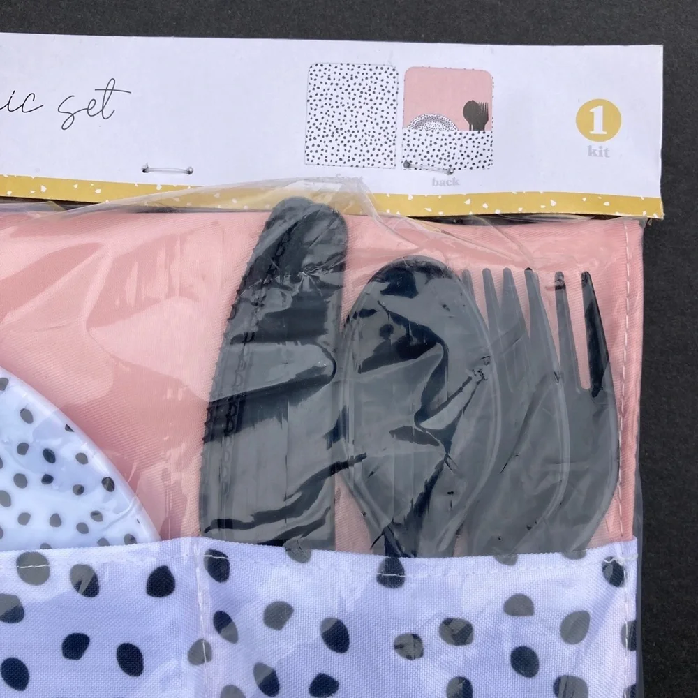 Lucky Star Picnic Set Kids 1 Package White Black Polka Dot With Pink Target New
